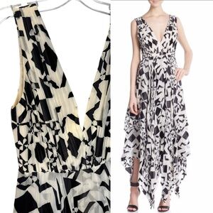 Alice + Olivia Esmay Diamond Kaleidoscope Handkerchief hemline Maxi Dress size 2